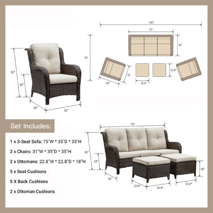 Pocassy 5-Piece Patio Furniture Set with Ottomans