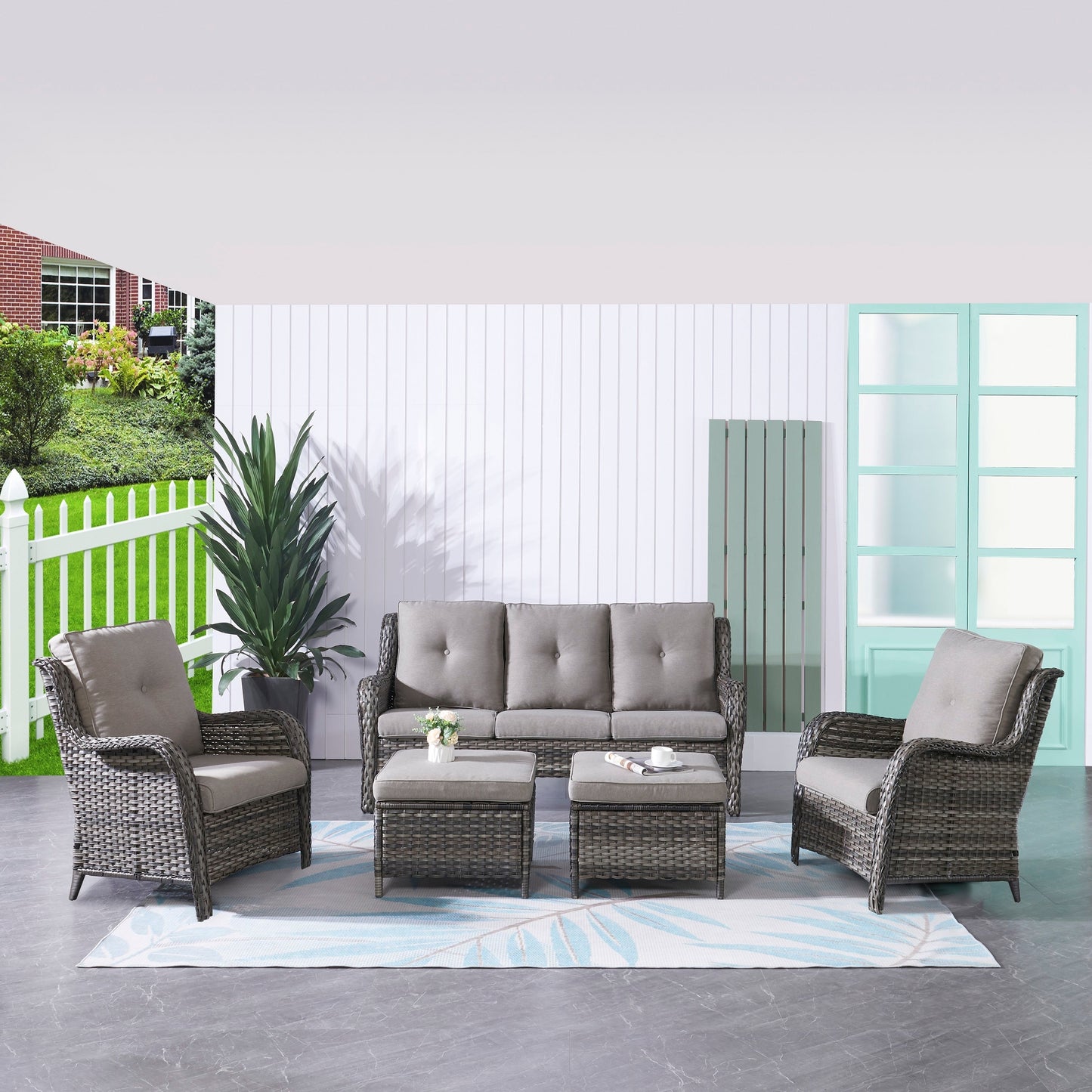 Pocassy 5-Piece Patio Furniture Set with Ottomans