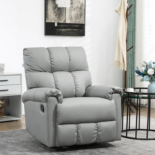 Rocker Recliner Chair with Overstuffed Back and Seat,Leather Manual Reclining Chair with Footrest and 360 Swivel Rotation Base