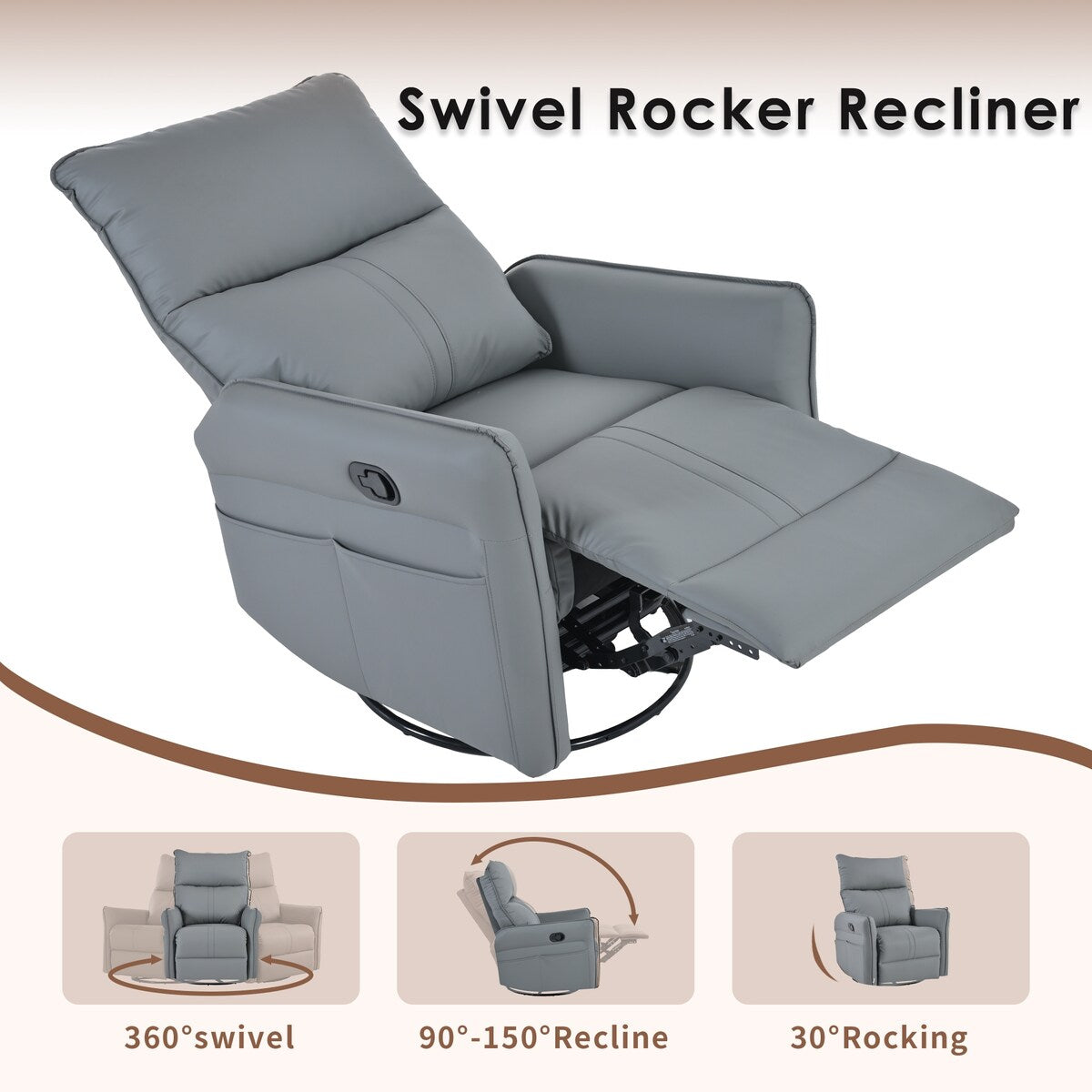 Rocking Recliner Chair,360 Degree Swivel Nursery Rocking Chair,Glider Chair,Modern Small Rocking Swivel Recliner Chair