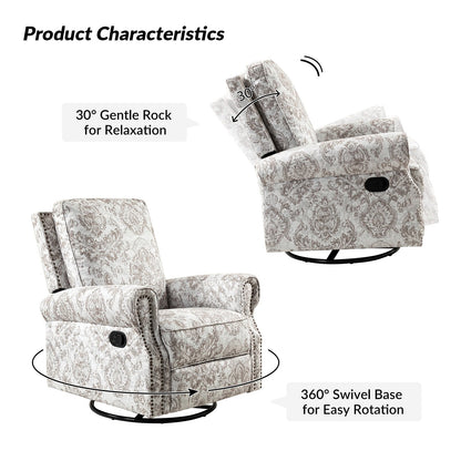 Roderich Farmhouse Floral Print Swivel Rocker Recliner with Rolled Arms by HULALA HOME