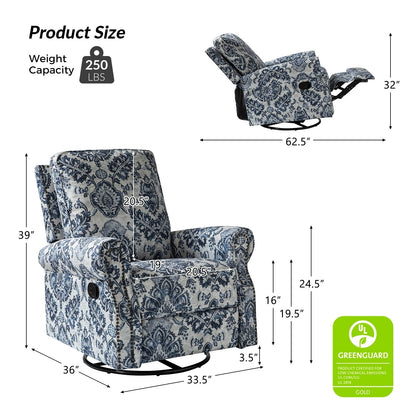 Roderich Farmhouse Floral Print Swivel Rocker Recliner with Rolled Arms by HULALA HOME
