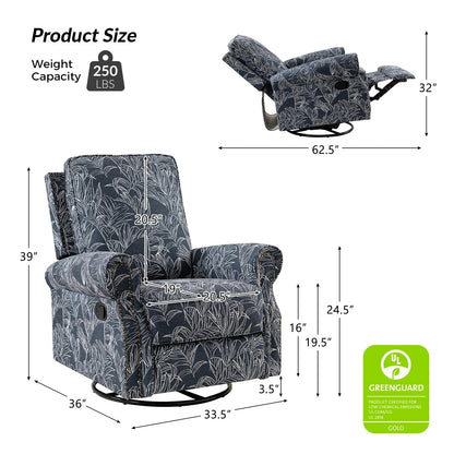 Roderich Farmhouse Floral Print Swivel Rocker Recliner with Rolled Arms by HULALA HOME