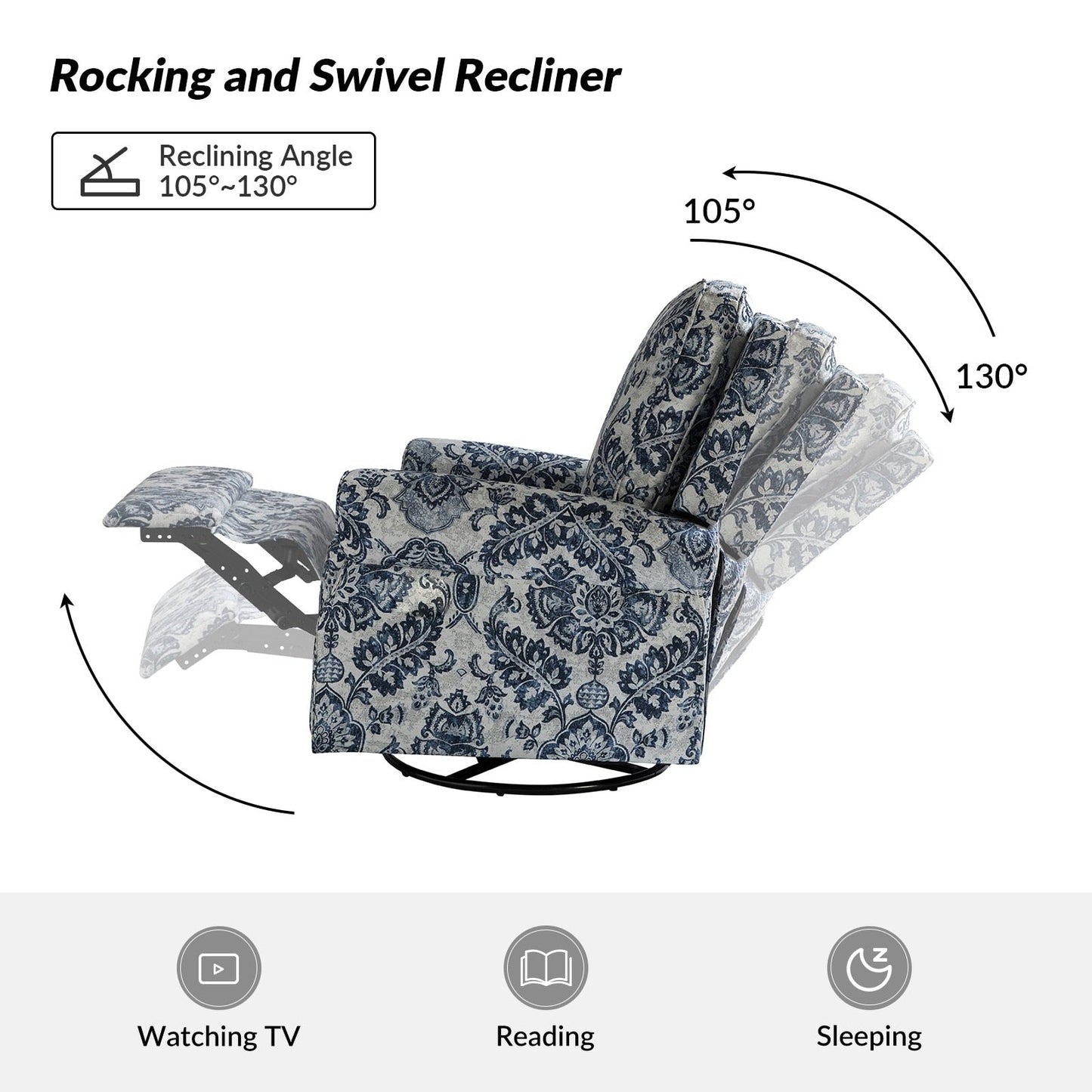 Roderich Farmhouse Floral Print Swivel Rocker Recliner with Rolled Arms Set of 2 by HULALA HOME