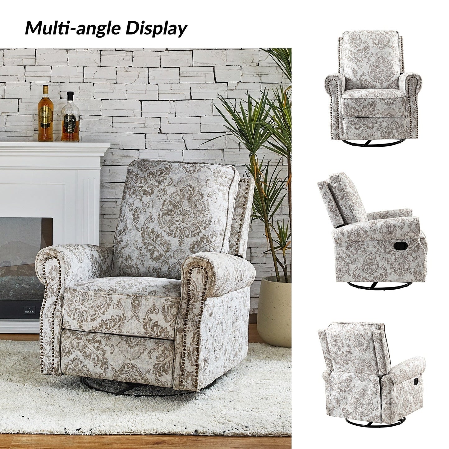 Roderich Farmhouse Floral Print Swivel Rocker Recliner with Rolled Arms Set of 2 by HULALA HOME