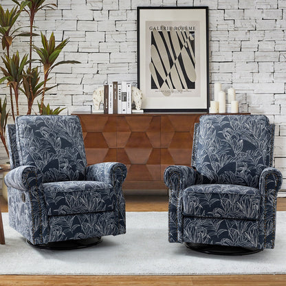 Roderich Farmhouse Floral Print Swivel Rocker Recliner with Rolled Arms Set of 2 by HULALA HOME