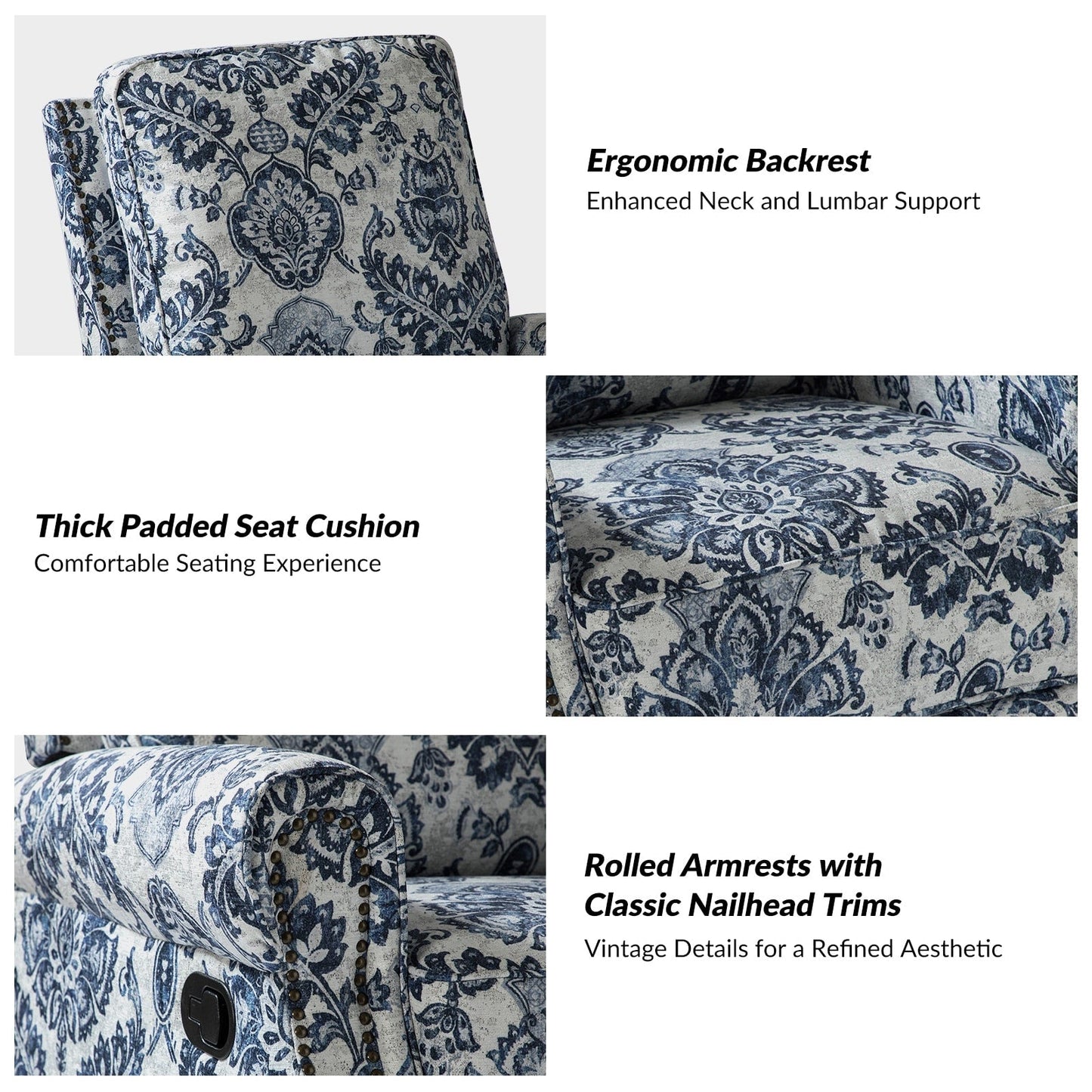 Roderich Farmhouse Floral Print Swivel Rocker Recliner with Rolled Arms Set of 2 by HULALA HOME