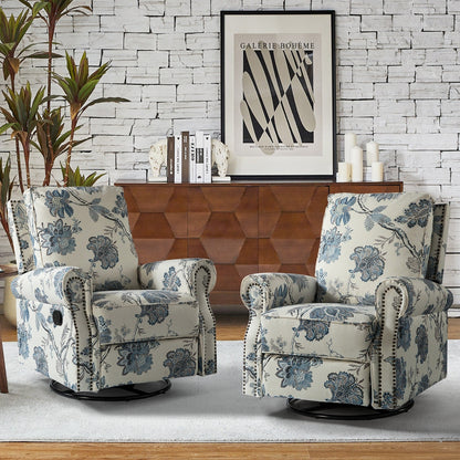 Roderich Farmhouse Floral Print Swivel Rocker Recliner with Rolled Arms Set of 2 by HULALA HOME