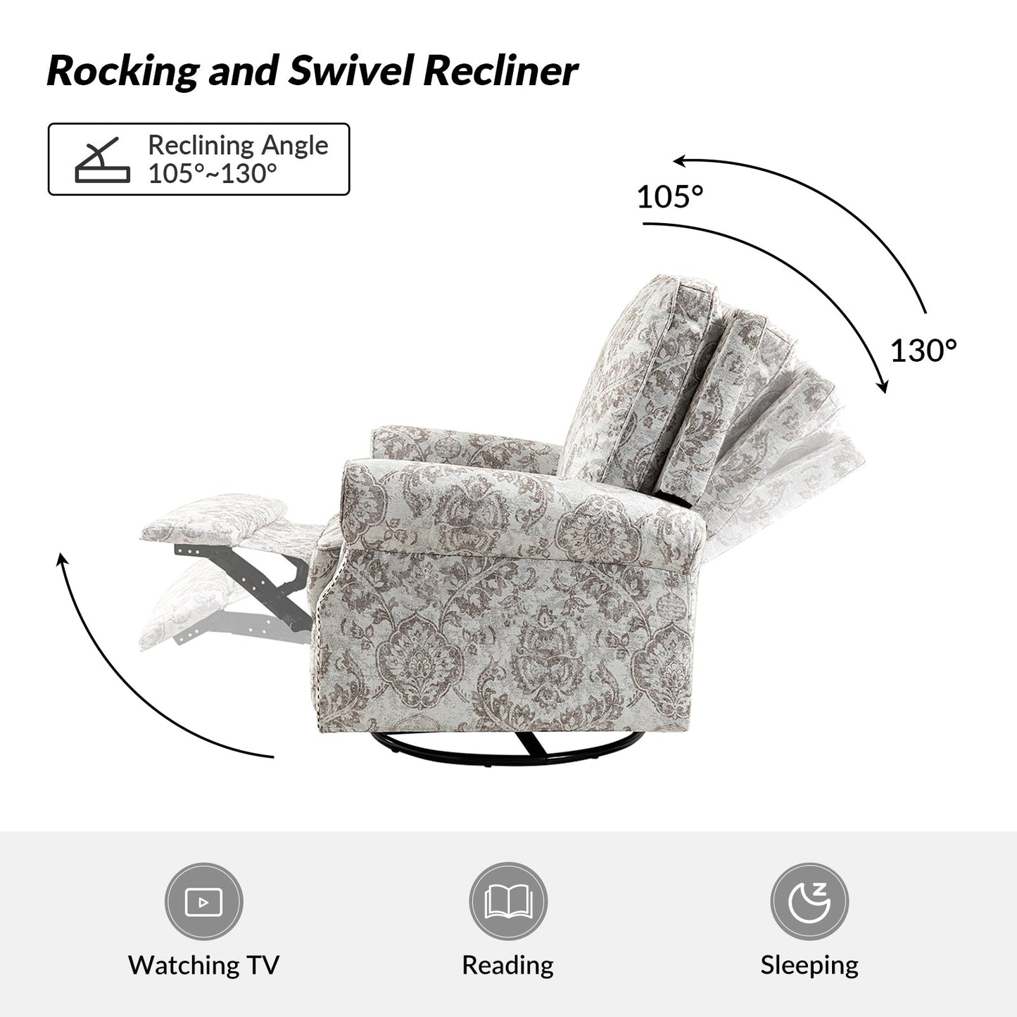 Roderich Farmhouse Floral Print Swivel Rocker Recliner with Rolled Arms Set of 2 by HULALA HOME