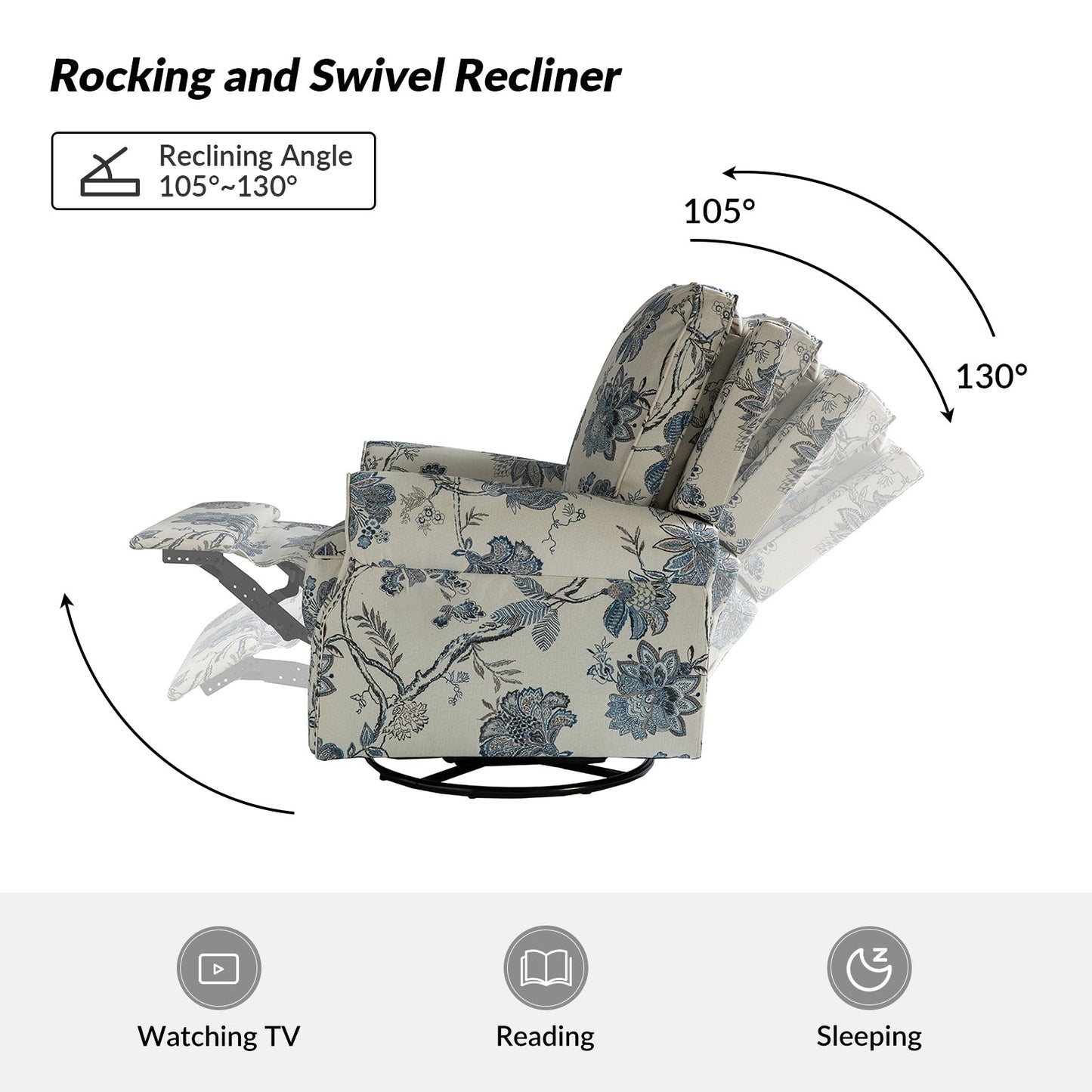 Roderich Farmhouse Floral Print Swivel Rocker Recliner with Rolled Arms Set of 2 by HULALA HOME