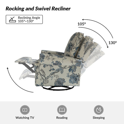 Roderich Farmhouse Floral Print Swivel Rocker Recliner with Rolled Arms Set of 2 by HULALA HOME