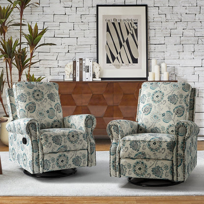 Roderich Farmhouse Floral Print Swivel Rocker Recliner with Rolled Arms Set of 2 by HULALA HOME