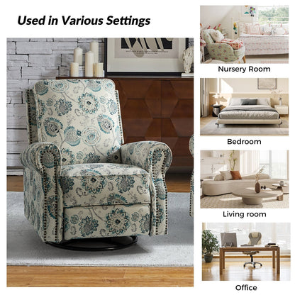 Roderich Farmhouse Floral Print Swivel Rocker Recliner with Rolled Arms Set of 2 by HULALA HOME