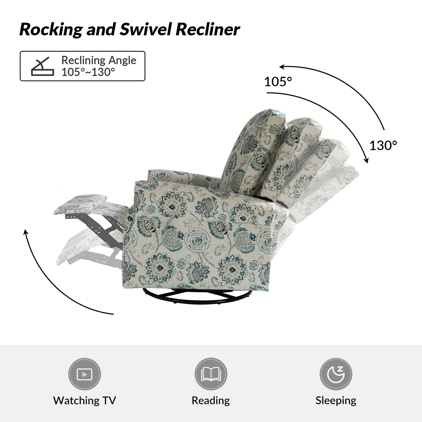 Roderich Farmhouse Floral Print Swivel Rocker Recliner with Rolled Arms Set of 2 by HULALA HOME