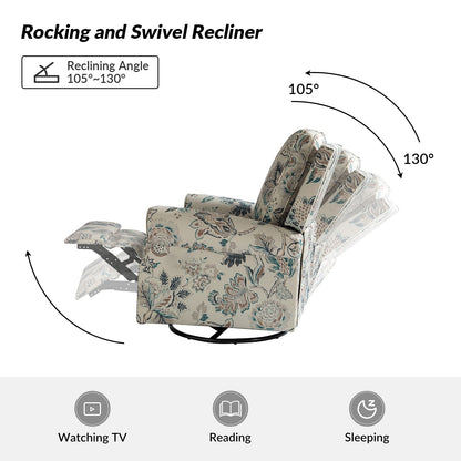 Roderich Farmhouse Floral Print Swivel Rocker Recliner with Rolled Arms by HULALA HOME