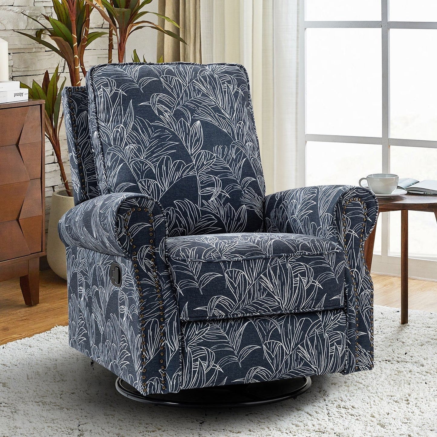 Roderich Farmhouse Floral Print Swivel Rocker Recliner with Rolled Arms by HULALA HOME