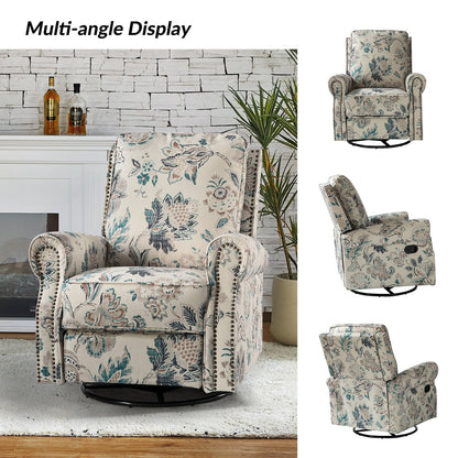 Roderich Farmhouse Floral Print Swivel Rocker Recliner with Rolled Arms by HULALA HOME