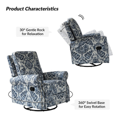 Roderich Farmhouse Floral Print Swivel Rocker Recliner with Rolled Arms by HULALA HOME
