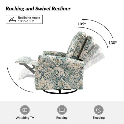 Roderich Farmhouse Floral Print Swivel Rocker Recliner with Rolled Arms by HULALA HOME