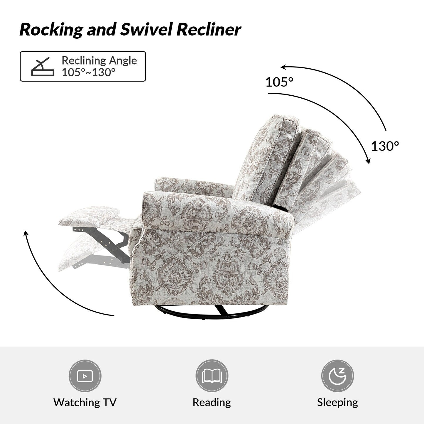Roderich Farmhouse Floral Print Swivel Rocker Recliner with Rolled Arms by HULALA HOME