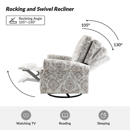 Roderich Farmhouse Floral Print Swivel Rocker Recliner with Rolled Arms by HULALA HOME