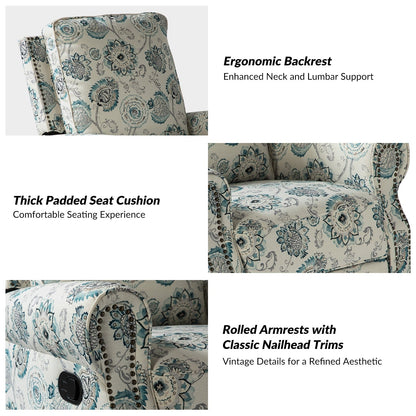Roderich Farmhouse Floral Print Swivel Rocker Recliner with Rolled Arms by HULALA HOME
