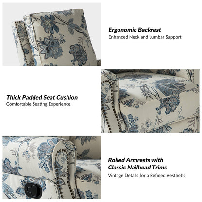 Roderich Farmhouse Floral Print Swivel Rocker Recliner with Rolled Arms by HULALA HOME