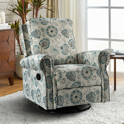 Roderich Farmhouse Floral Print Swivel Rocker Recliner with Rolled Arms by HULALA HOME