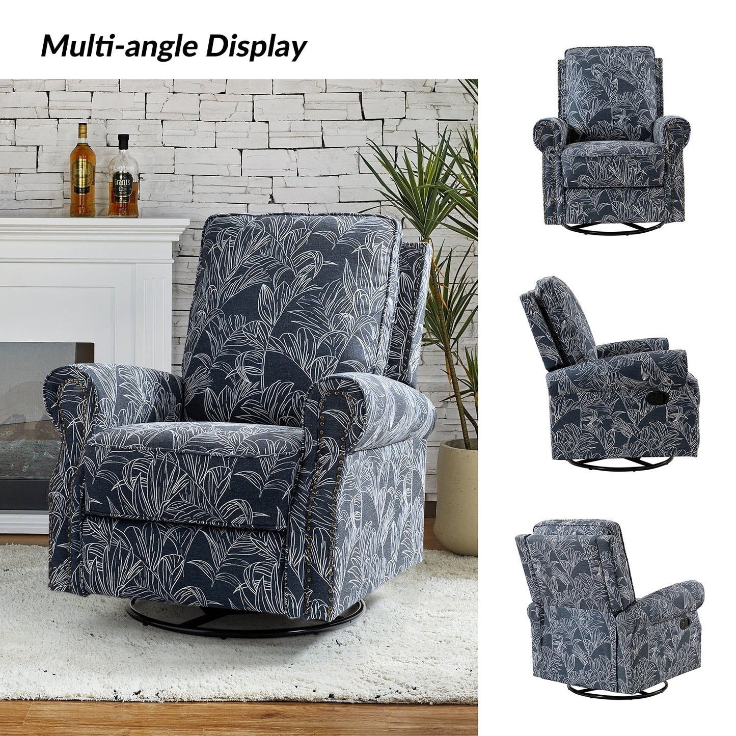 Roderich Farmhouse Floral Print Swivel Rocker Recliner with Rolled Arms by HULALA HOME
