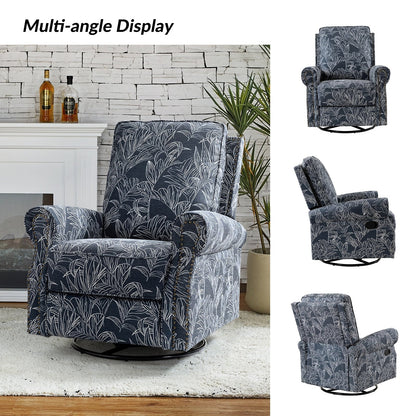 Roderich Farmhouse Floral Print Swivel Rocker Recliner with Rolled Arms by HULALA HOME