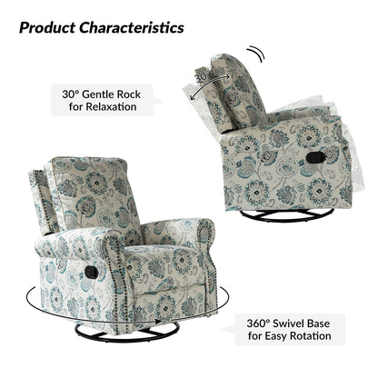 Roderich Farmhouse Floral Print Swivel Rocker Recliner with Rolled Arms by HULALA HOME