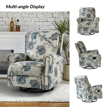 Roderich Farmhouse Floral Print Swivel Rocker Recliner with Rolled Arms by HULALA HOME