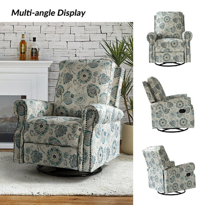 Roderich Farmhouse Floral Print Swivel Rocker Recliner with Rolled Arms by HULALA HOME