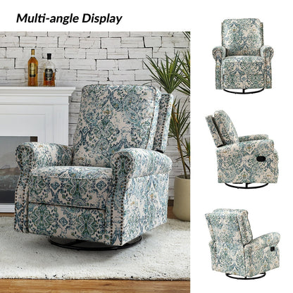 Roderich Farmhouse Floral Print Swivel Rocker Recliner with Rolled Arms by HULALA HOME