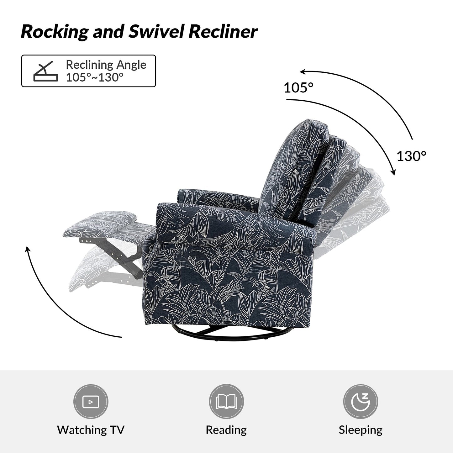 Roderich Farmhouse Floral Print Swivel Rocker Recliner with Rolled Arms by HULALA HOME