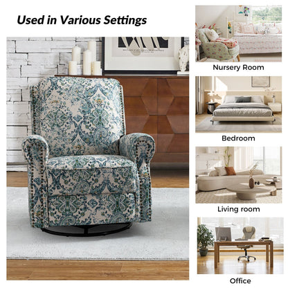 Roderich Farmhouse Floral Print Swivel Rocker Recliner with Rolled Arms by HULALA HOME