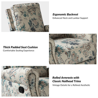 Roderich Farmhouse Floral Print Swivel Rocker Recliner with Rolled Arms by HULALA HOME