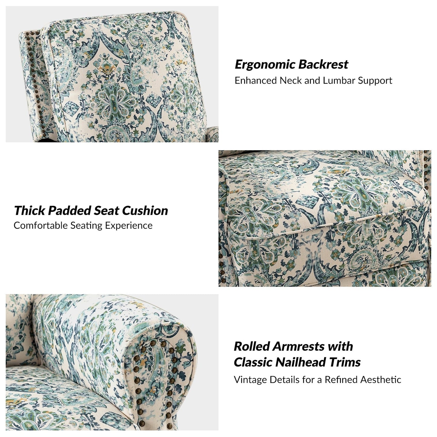 Roderich Farmhouse Floral Print Swivel Rocker Recliner with Rolled Arms by HULALA HOME