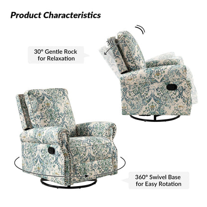 Roderich Farmhouse Floral Print Swivel Rocker Recliner with Rolled Arms by HULALA HOME