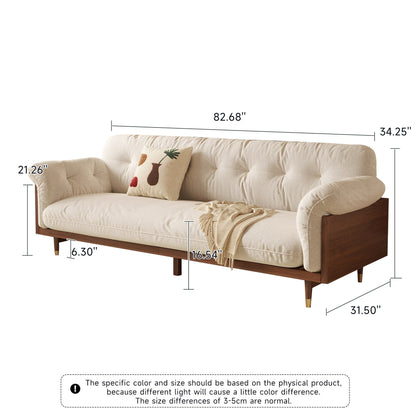 Romision Flared Arm linen Fabrics Three-Seater Rectangle Sofa in Beige