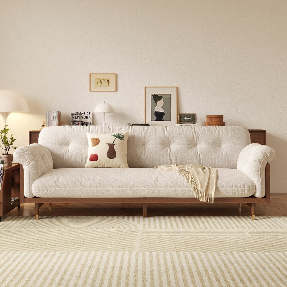 Romision Flared Arm linen Fabrics Three-Seater Rectangle Sofa in Beige