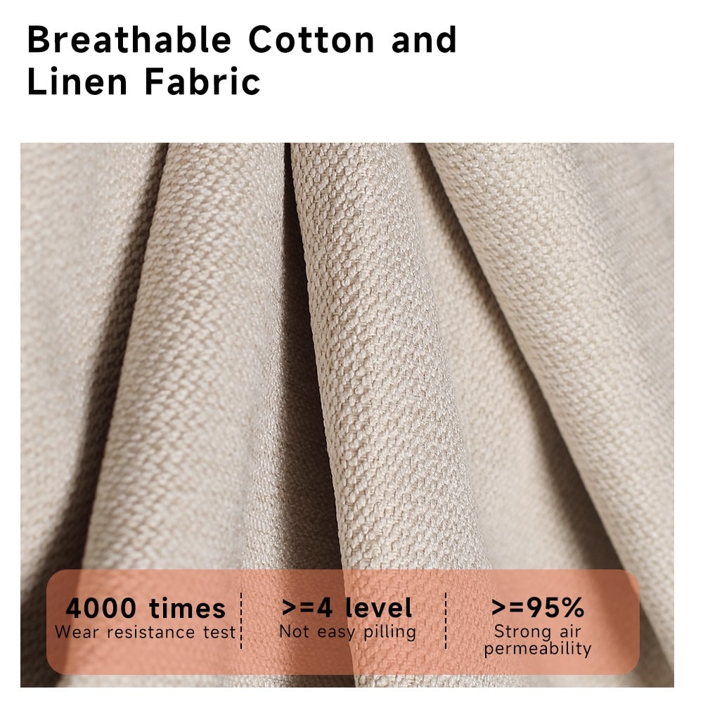 Romision Flared Arm linen Fabrics Three-Seater Rectangle Sofa in Beige