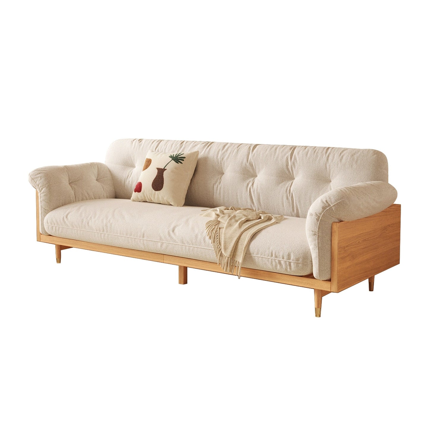 Romision Flared Arm linen Fabrics Three-Seater Rectangle Sofa in Beige