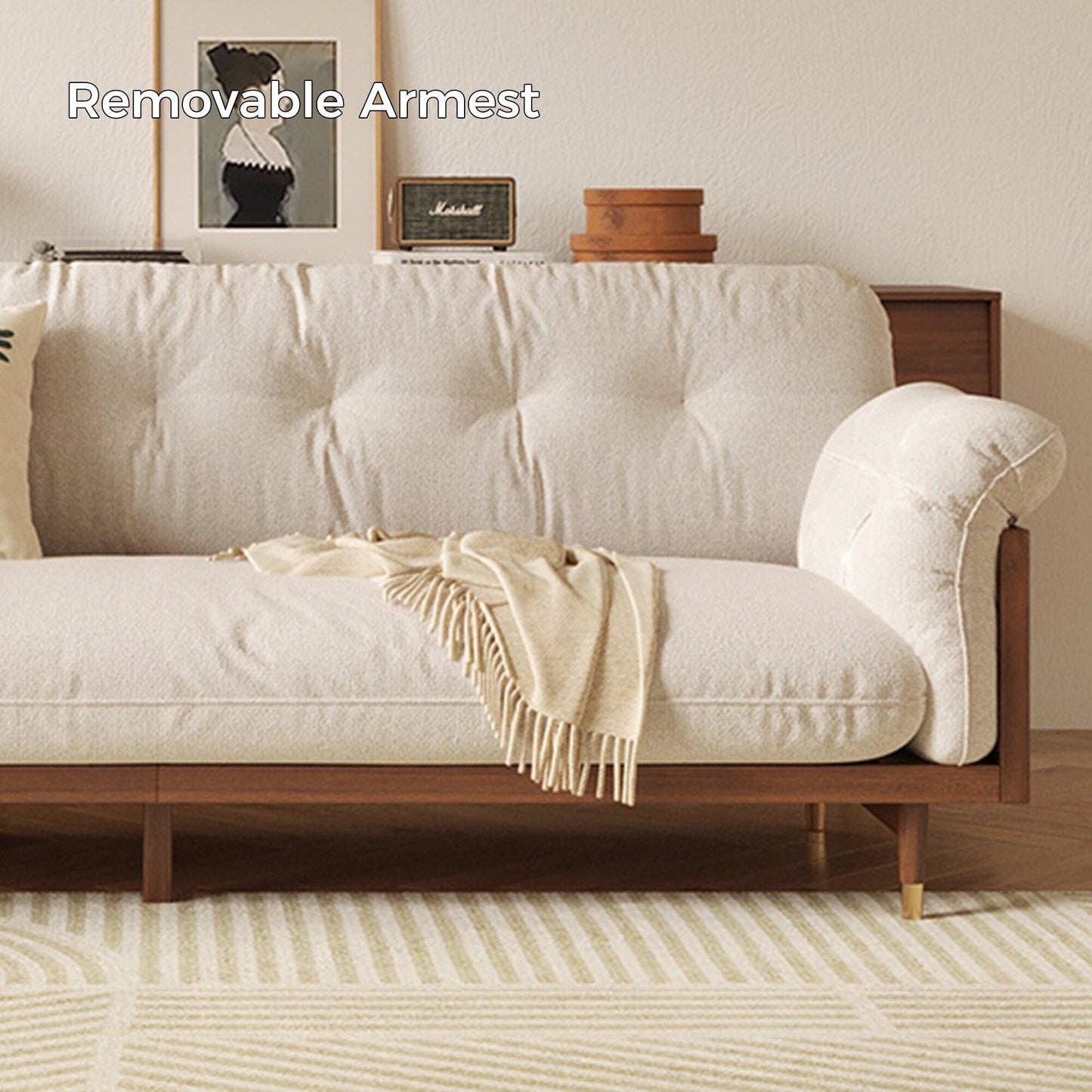 Romision Flared Arm linen Fabrics Three-Seater Rectangle Sofa in Beige