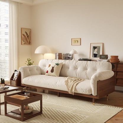 Romision Flared Arm linen Fabrics Three-Seater Rectangle Sofa in Beige
