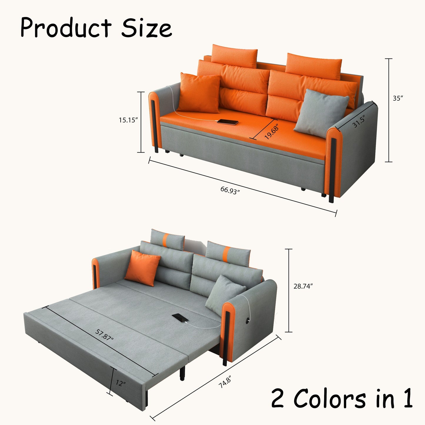 Romision Folding Technological Fabric Sofa Bed