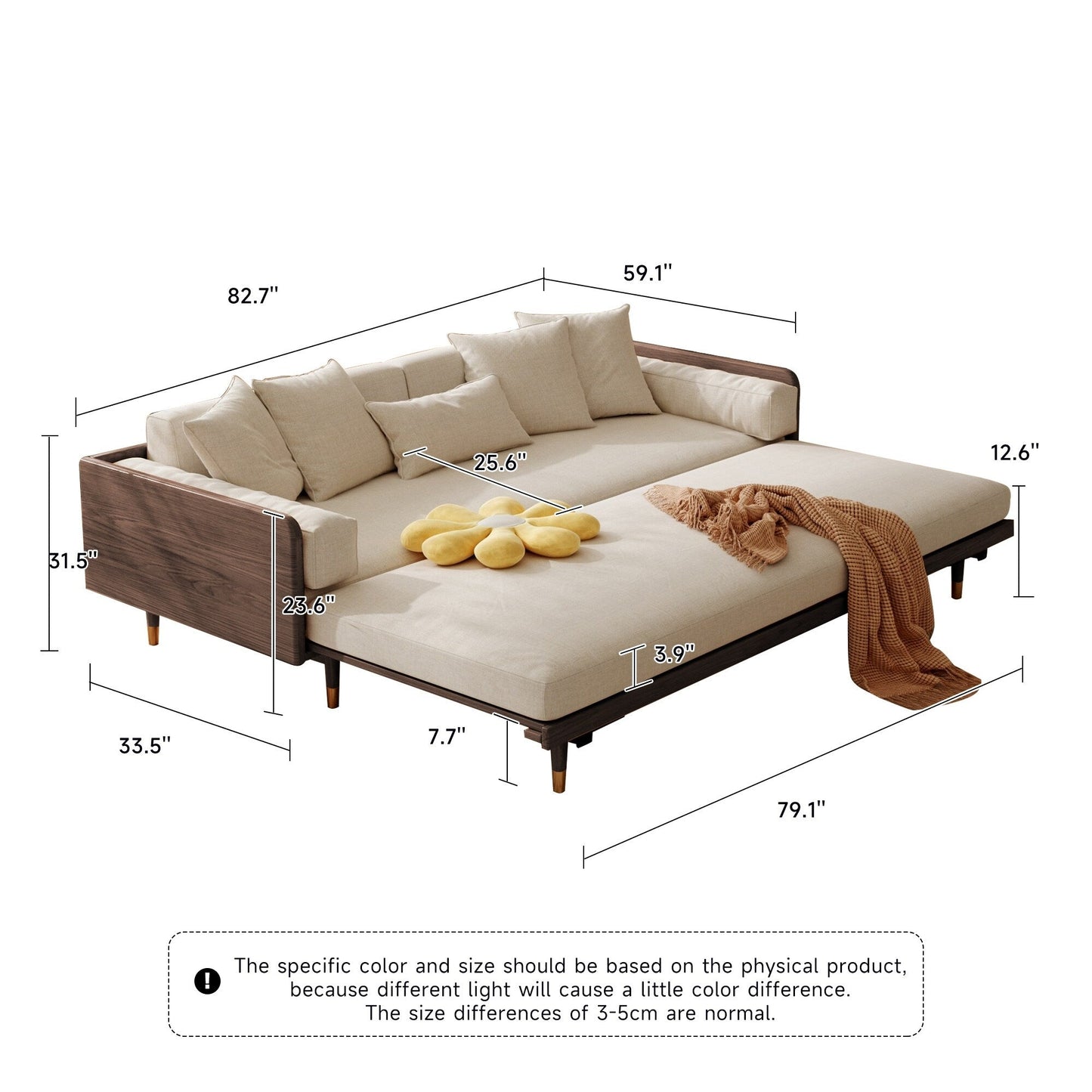 Romision Linen Fabric Three-Seater Rectangle Sofa