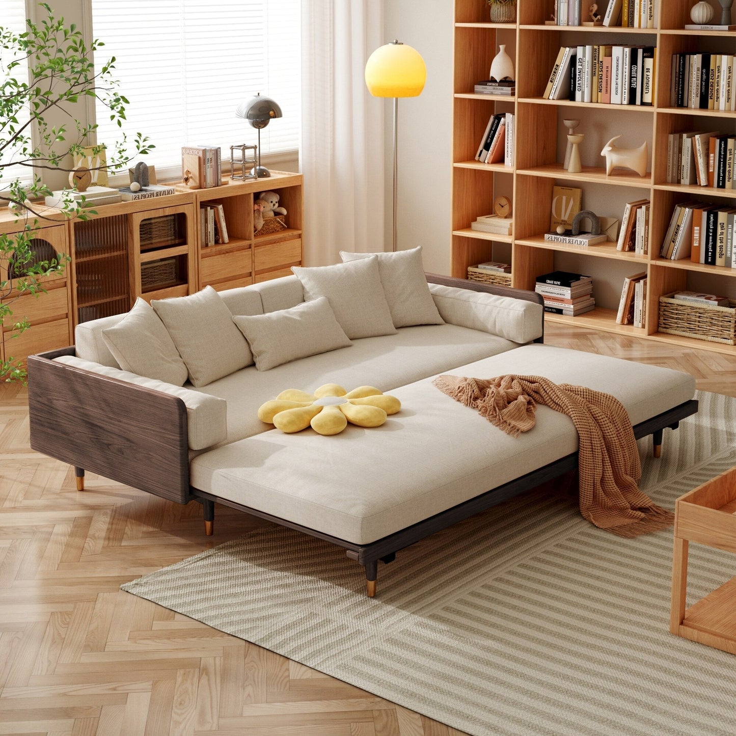 Romision Linen Fabric Three-Seater Rectangle Sofa