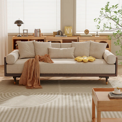 Romision Linen Fabric Three-Seater Rectangle Sofa