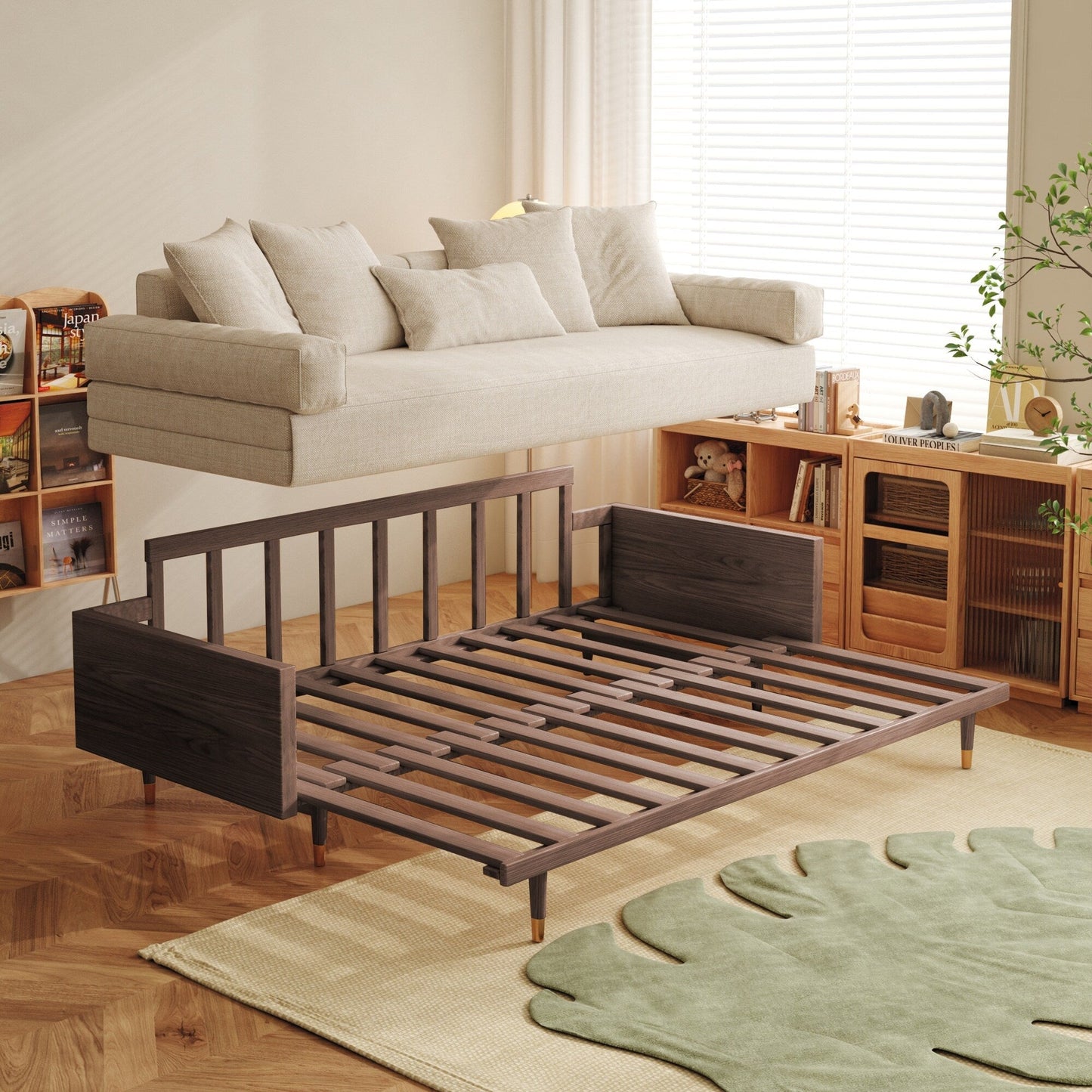Romision Linen Fabric Three-Seater Rectangle Sofa